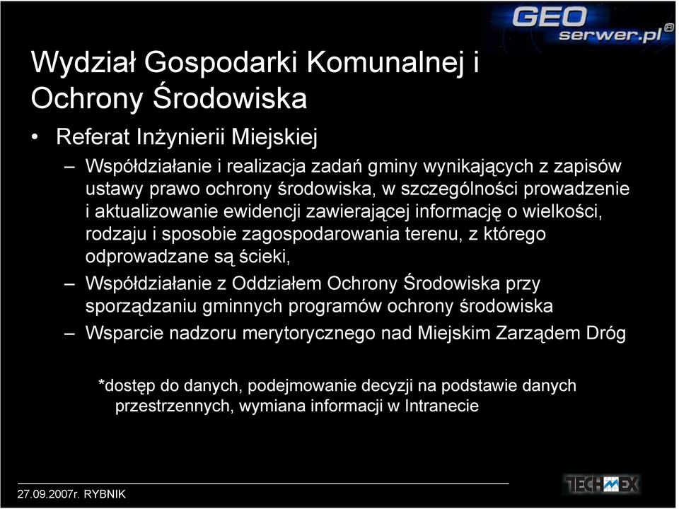 terenu, z którego odprowadzane są ścieki, Współdziałanie z Oddziałem Ochrony Środowiska przy sporządzaniu gminnych programów ochrony środowiska Wsparcie