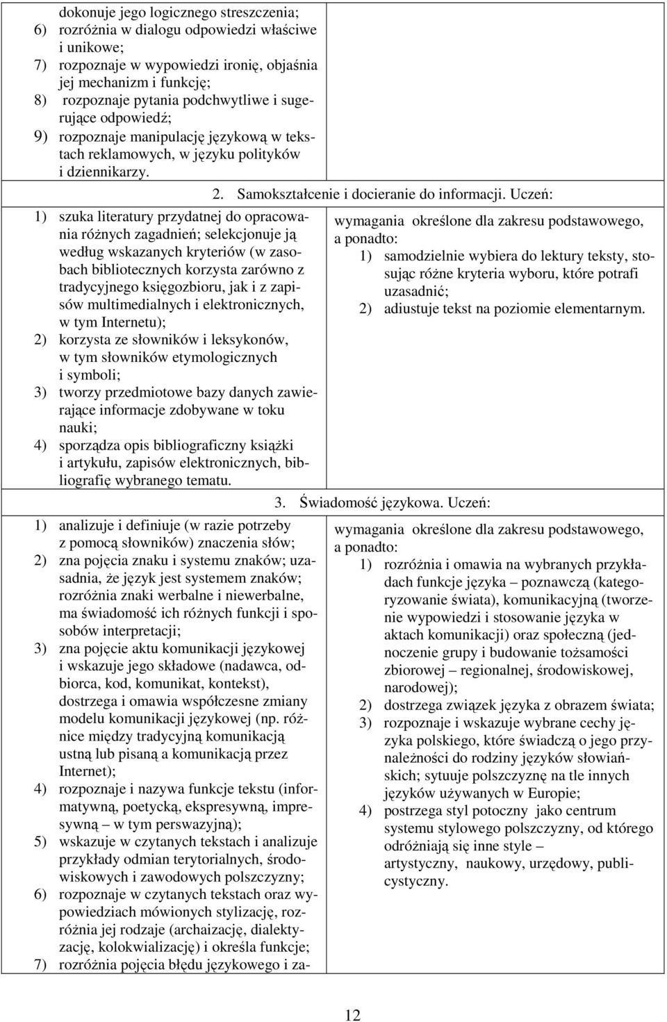 1) szuka literatury przydatnej do opracowania róŝnych zagadnień; selekcjonuje ją według wskazanych kryteriów (w zasobach bibliotecznych korzysta zarówno z tradycyjnego księgozbioru, jak i z zapisów