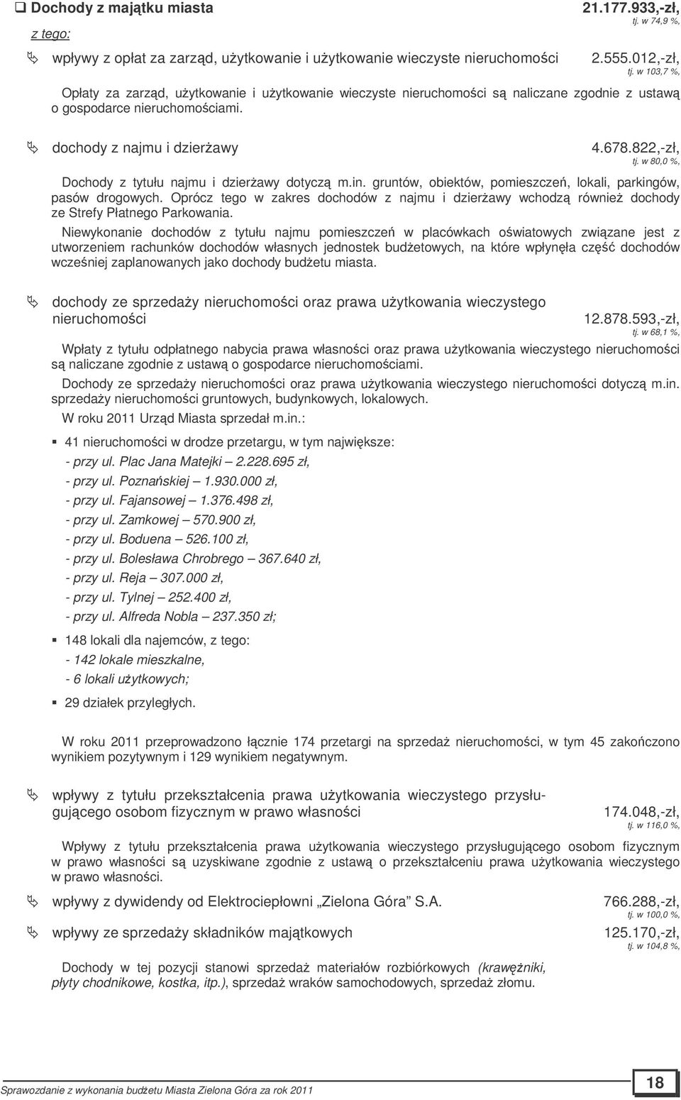 w 80,0, Dochody z tytułu najmu i dzierawy dotycz m.in. gruntów, obiektów, pomieszcze, lokali, parkingów, pasów drogowych.