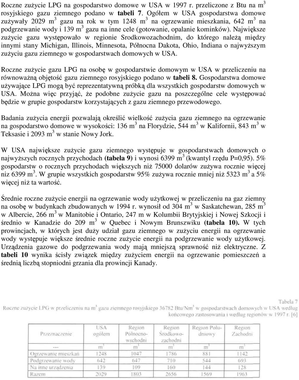 Największe zuŝycie gazu występowało w regionie Srodkowozachodnim, do którego naleŝą między innymi stany Michigan, Illinois, Minnesota, Północna Dakota, Ohio, Indiana o najwyŝszym zuŝyciu gazu