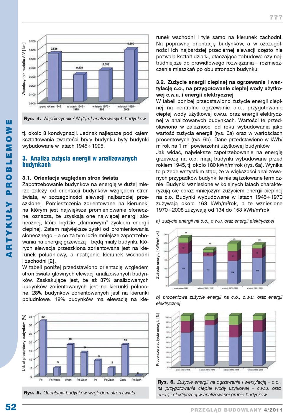 45 1995. 3. Analiza zużycia energii w analizowanych budynkach 3.1. Orientacja względem stron świata Zapotrzebowanie budynków na energię w dużej mierze zależy od orientacji budynków względem stron świata, w szczególności elewacji najbardziej przeszklonej.