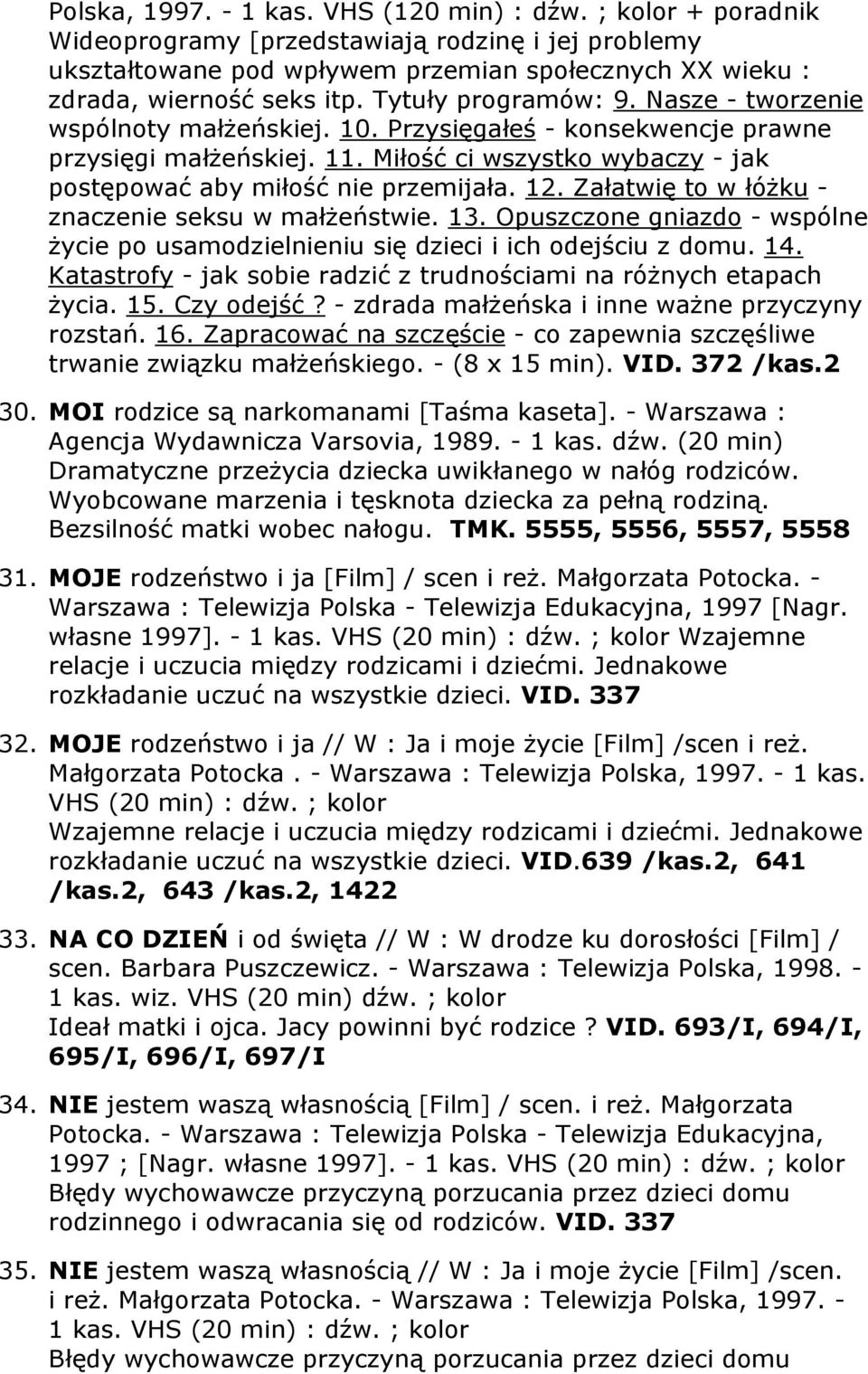 12. Załatwię to w łóżku - znaczenie seksu w małżeństwie. 13. Opuszczone gniazdo - wspólne życie po usamodzielnieniu się dzieci i ich odejściu z domu. 14.