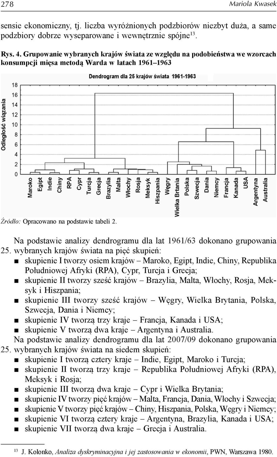 Na podstawie analizy dendrogramu dla lat 1961/63 dokonano grupowania 25.