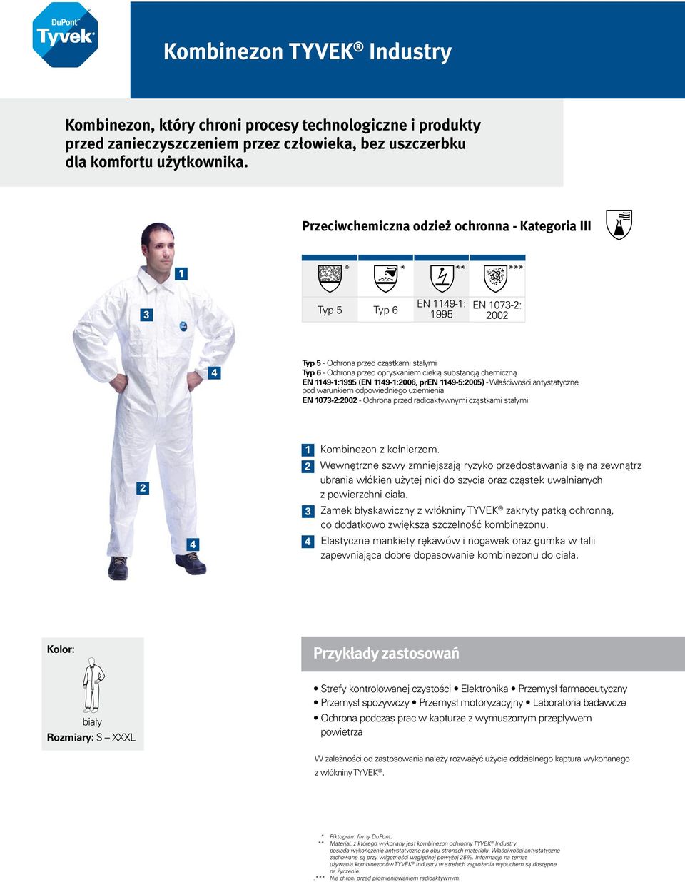 chemiczną EN 119-1:1995 (EN 119-1:2006, pren 119-5:2005) - Właściwości antystatyczne pod warunkiem odpowiedniego uziemienia EN 1073-2:2002 - Ochrona przed radioaktywnymi cząstkami stałymi 2 1.