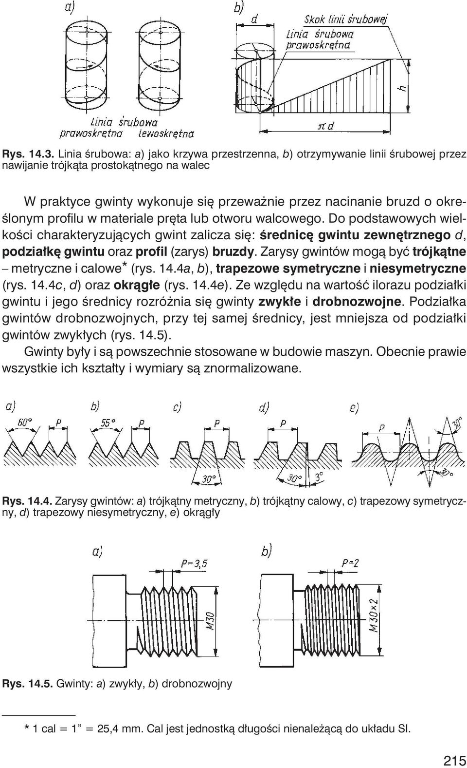 profilu w materiale pr ta lub otworu walcowego. Do podstawowych wielko ci charakteryzuj cych gwint zalicza si : rednic gwintu zewn trznego d, podzia k gwintu oraz profil (zarys) bruzdy.