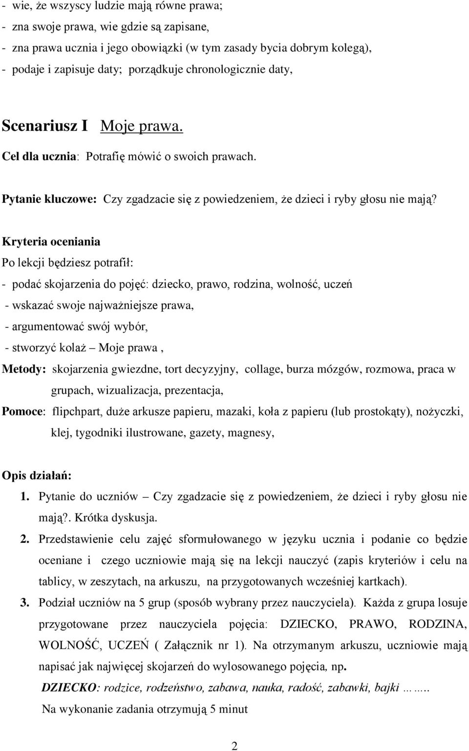 Kryteria oceniania Po lekcji będziesz potrafił: - podać skojarzenia do pojęć: dziecko, prawo, rodzina, wolność, uczeń - wskazać swoje najważniejsze prawa, - argumentować swój wybór, - stworzyć kolaż