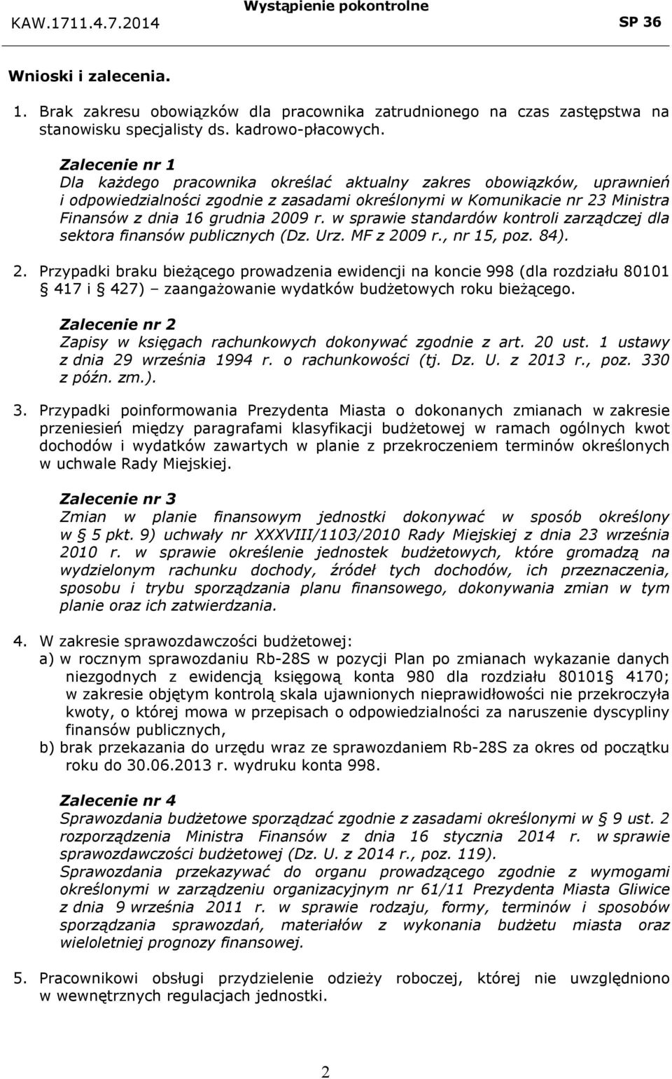 w sprawie standardów kontroli zarządczej dla sektora finansów publicznych (Dz. Urz. MF z 20