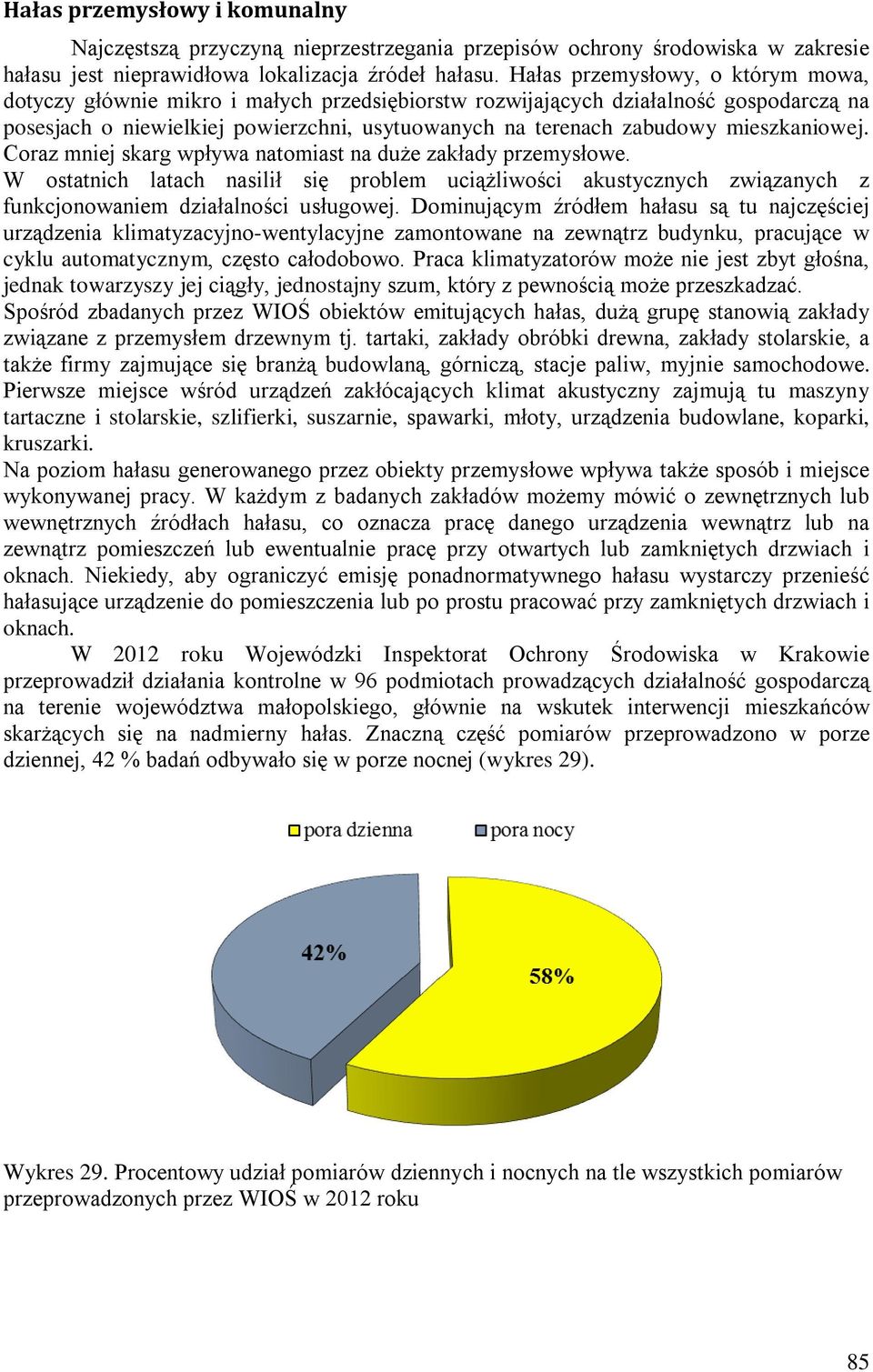 mieszkaniowej. Coraz mniej skarg wpływa natomiast na duże zakłady przemysłowe. W ostatnich latach nasilił się problem uciążliwości akustycznych związanych z funkcjonowaniem działalności usługowej.