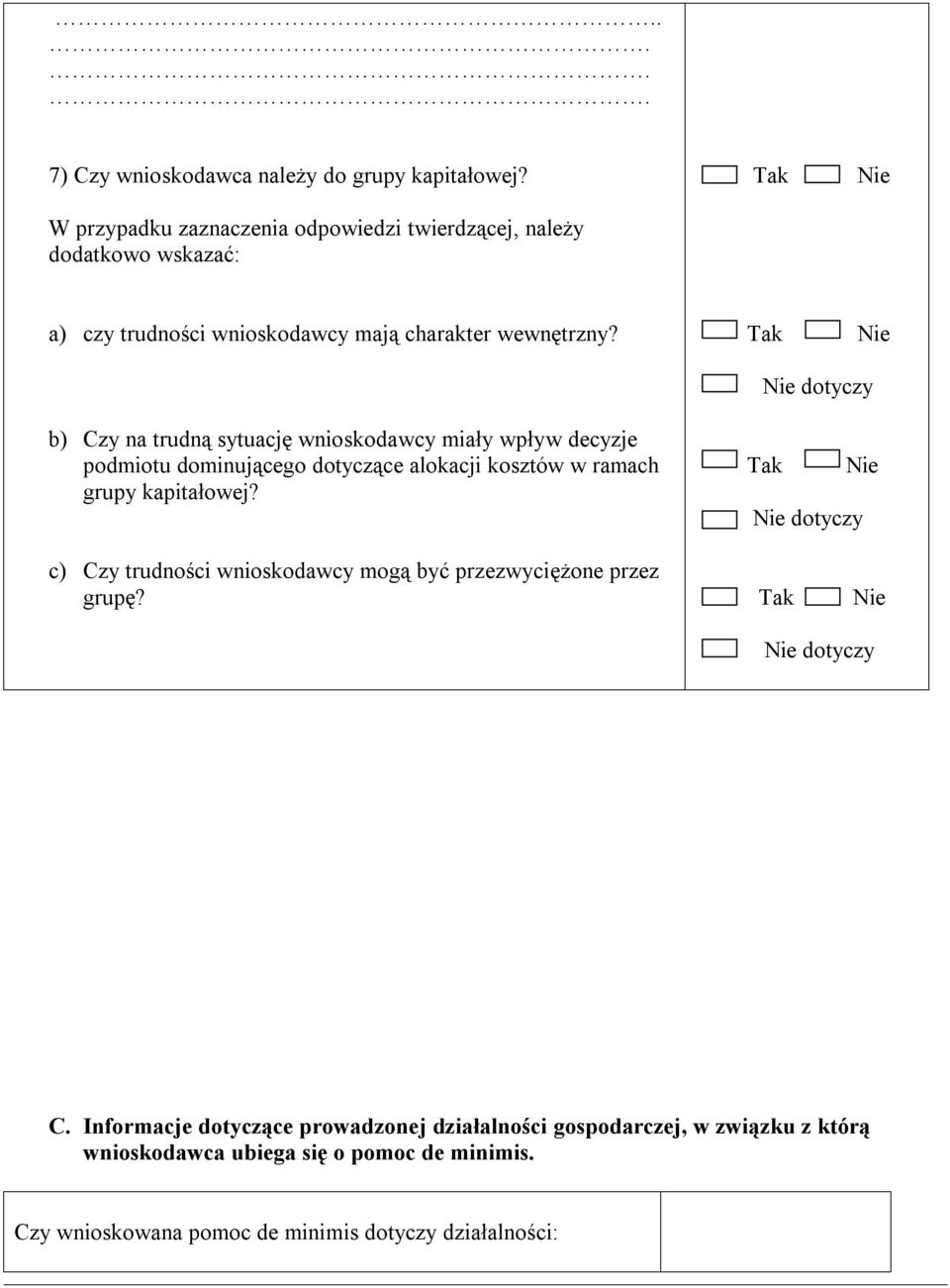 dotyczy b) Czy na trudną sytuację wnioskodawcy miały wpływ decyzje podmiotu dominującego dotyczące alokacji kosztów w ramach grupy kapitałowej?