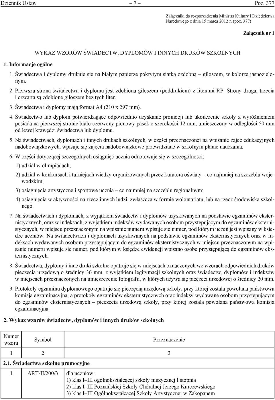 Pierwsza strona świadectwa i dyplomu jest zdobiona giloszem (poddrukiem) z literami RP. Strony druga, trzecia i czwarta są zdobione giloszem bez tych liter. 3.