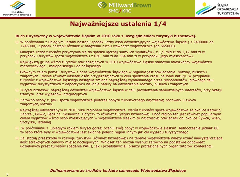 Mniejsza liczba turystów przyczyniła się do spadku łącznej sumy ich wydatków ( z 1,9 mld zł do 1,12 mld zł w przypadku turystów spoza województwa i z 630 mln zł do 364 mln zł w przypadku jego