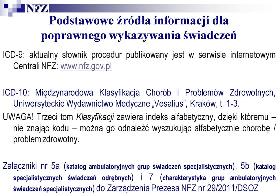 Trzeci tom Klasyfikacji zawiera indeks alfabetyczny, dzięki któremu nie znając kodu można go odnaleźć wyszukując alfabetycznie chorobę / problem zdrowotny.