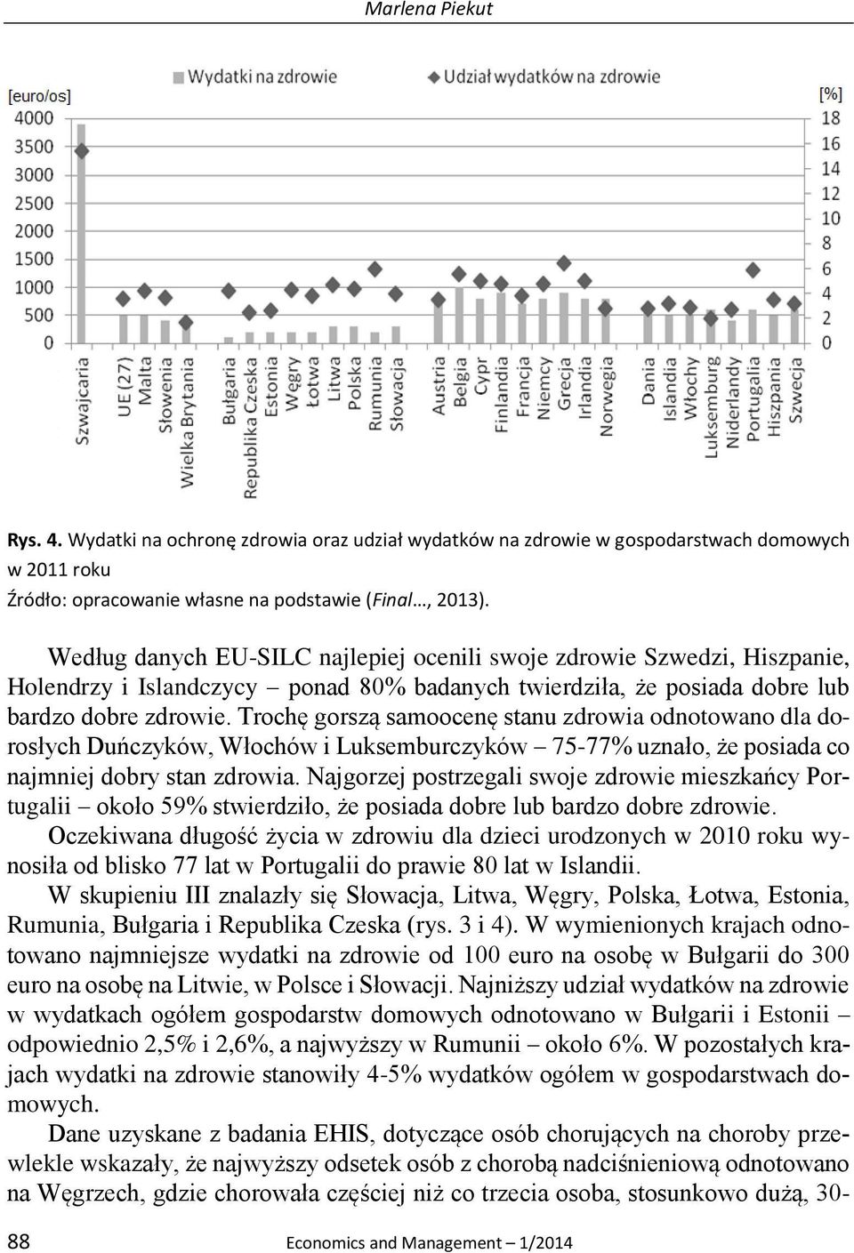 Trochę gorszą samoocenę stanu zdrowia odnotowano dla dorosłych Duńczyków, Włochów i Luksemburczyków 75-77% uznało, że posiada co najmniej dobry stan zdrowia.