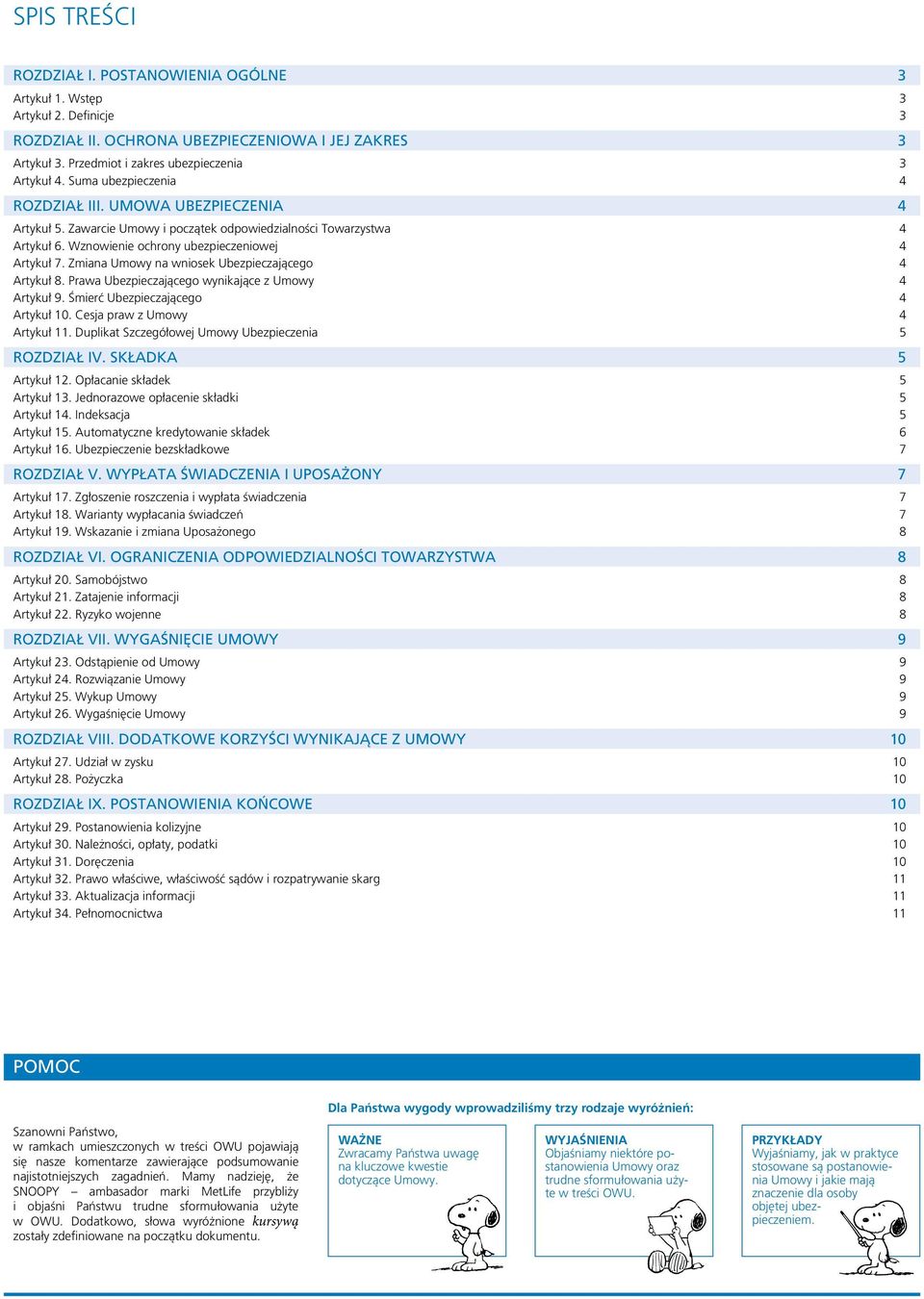 Zmiana Umowy na wniosek Ubezpieczającego 4 Artykuł 8. Prawa Ubezpieczającego wynikające z Umowy 4 Artykuł 9. Śmierć Ubezpieczającego 4 Artykuł 10. Cesja praw z Umowy 4 Artykuł 11.