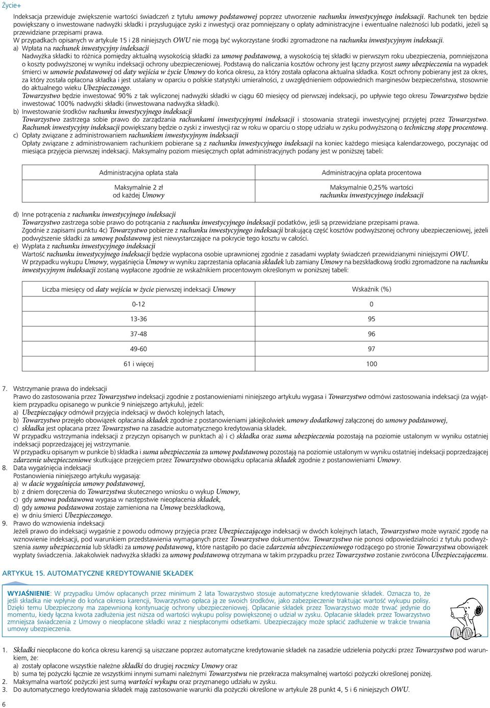 przewidziane przepisami prawa. W przypadkach opisanych w artykule 15 i 28 niniejszych OWU nie mogą być wykorzystane środki zgromadzone na rachunku inwestycyjnym indeksacji.