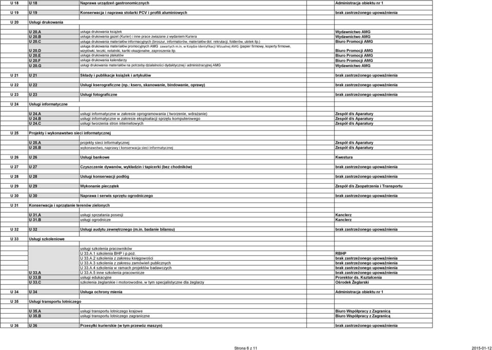 C usługa drukowania materiałów informacyjnych (broszur, informatorów, materiałów dot. rekrutacji, folderów, ulotek itp.) Biuro Promocji AMG U 20.