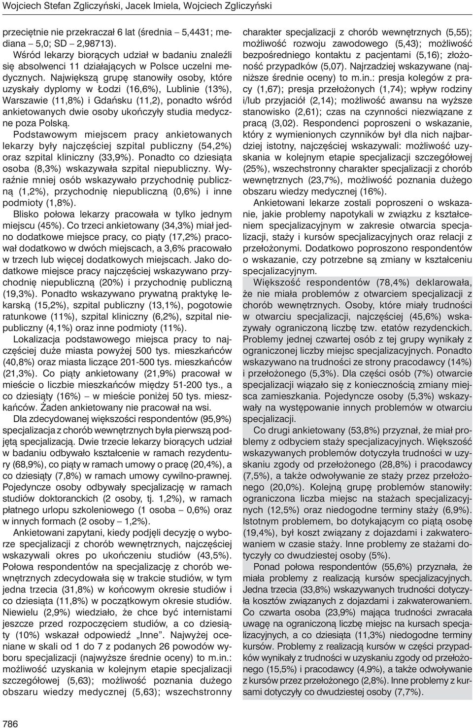 Największą grupę stanowiły osoby, które uzyskały dyplomy w Łodzi (16,6%), Lublinie (13%), Warszawie (11,8%) i Gdańsku (11,2), ponadto wśród ankietowanych dwie osoby ukończyły studia medyczne poza