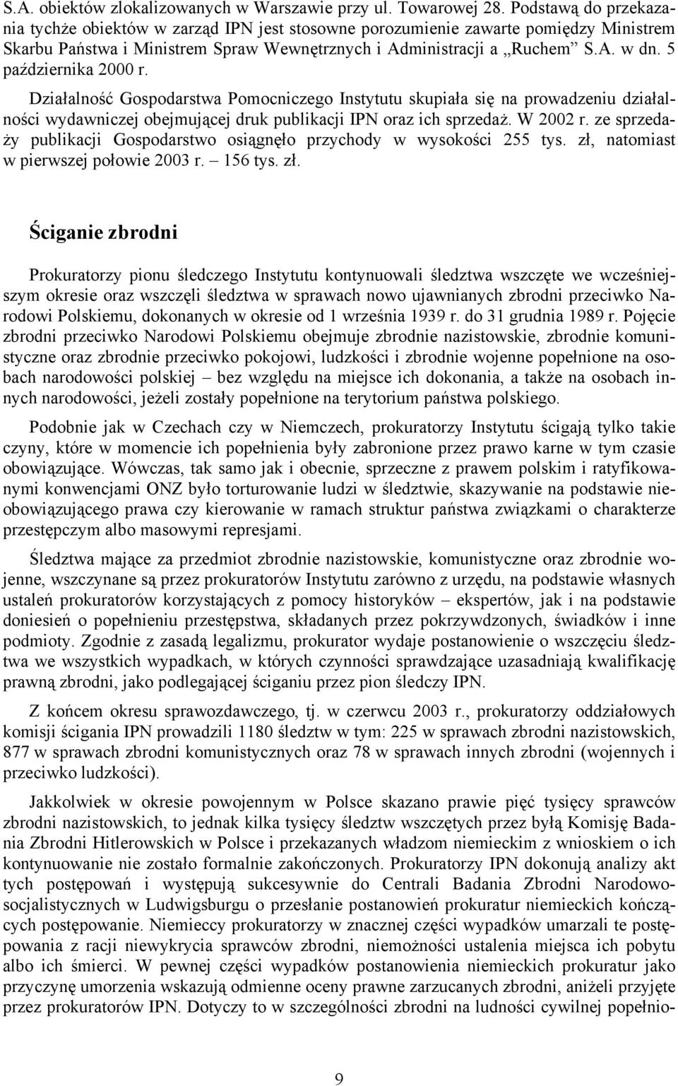 5 października 2000 r. Działalność Gospodarstwa Pomocniczego Instytutu skupiała się na prowadzeniu działalności wydawniczej obejmującej druk publikacji IPN oraz ich sprzedaż. W 2002 r.