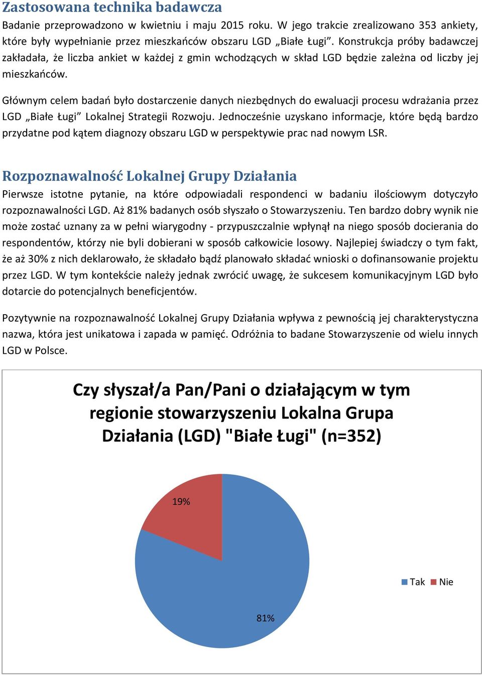 Głównym celem badań było dostarczenie danych niezbędnych do ewaluacji procesu wdrażania przez LGD Białe Ługi Lokalnej Strategii Rozwoju.