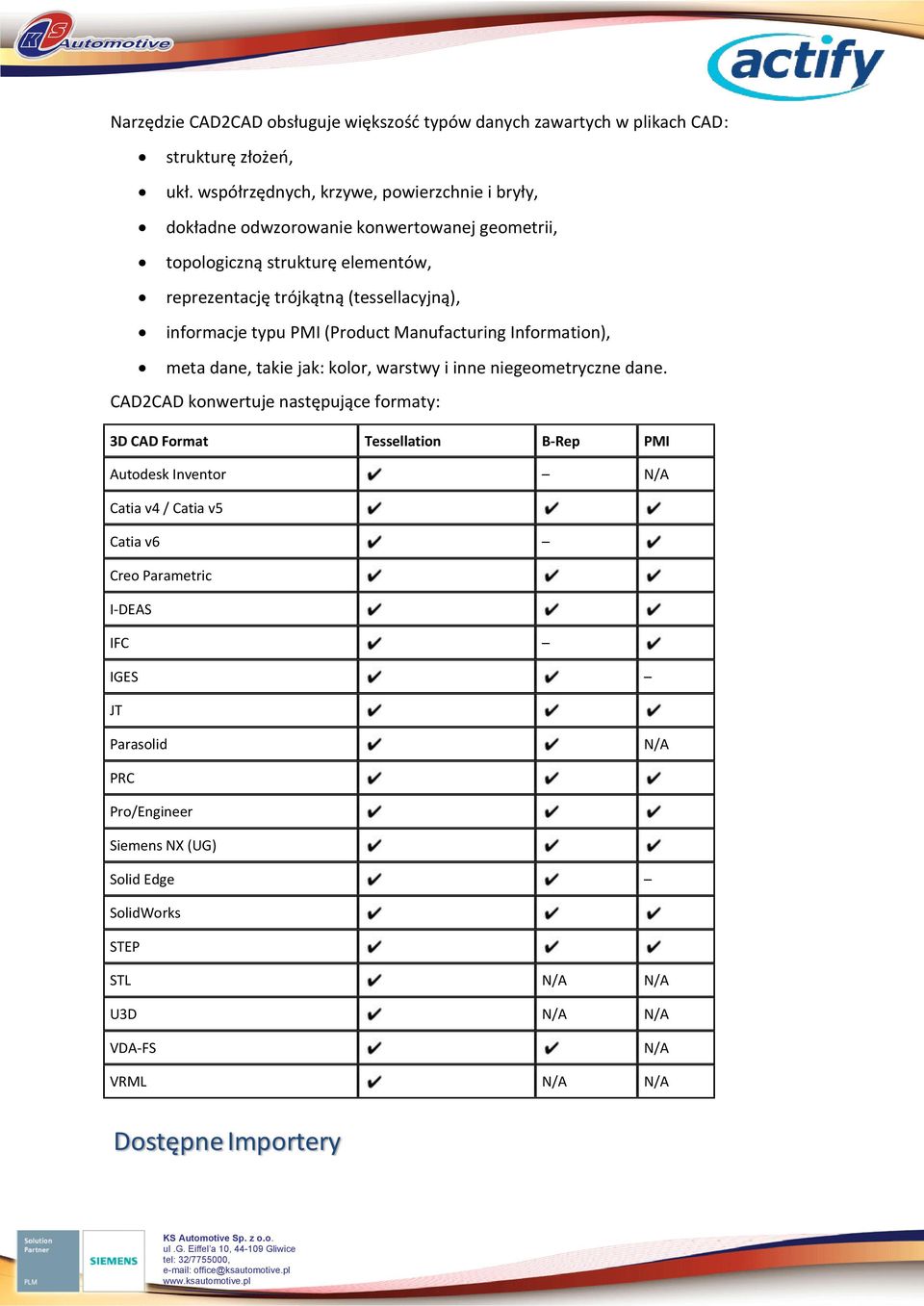 informacje typu PMI (Product Manufacturing Information), meta dane, takie jak: kolor, warstwy i inne niegeometryczne dane.