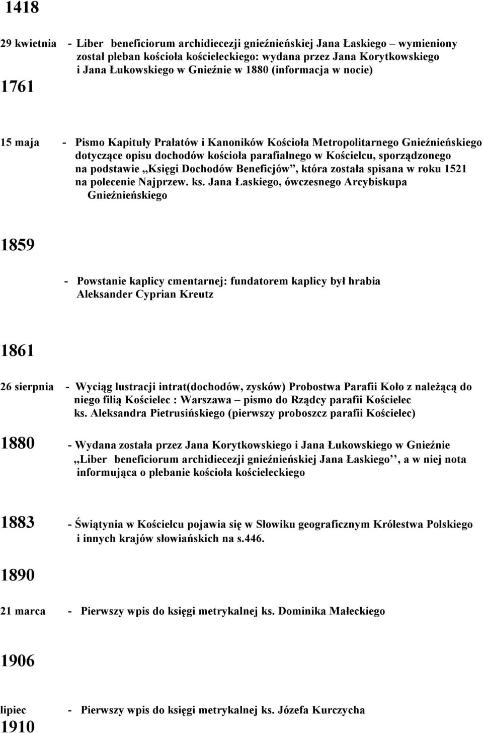 podstawie,,księgi Dochodów Beneficjów, która została spisana w roku 1521 na polecenie Najprzew. ks.