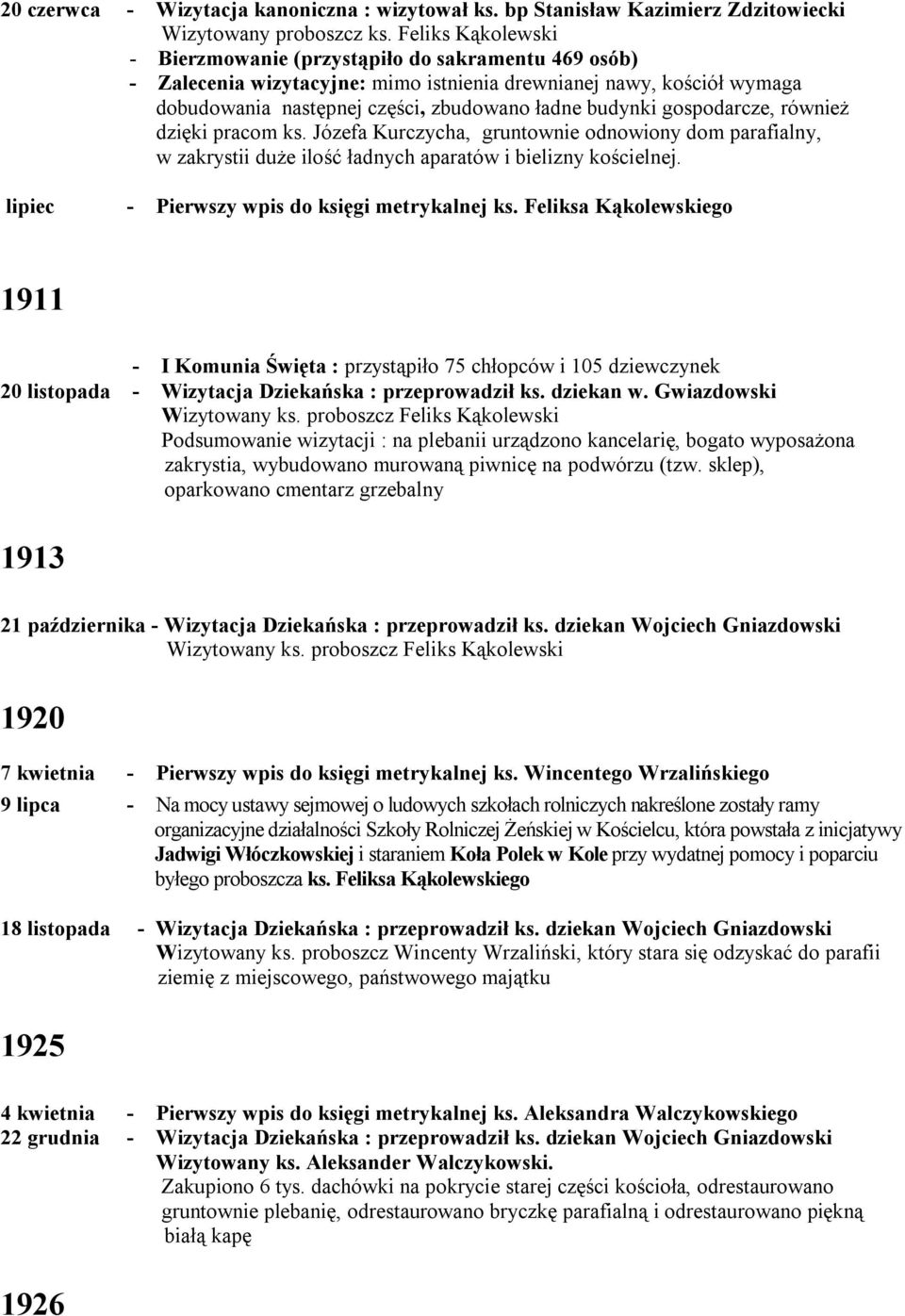 gospodarcze, również dzięki pracom ks. Józefa Kurczycha, gruntownie odnowiony dom parafialny, w zakrystii duże ilość ładnych aparatów i bielizny kościelnej.