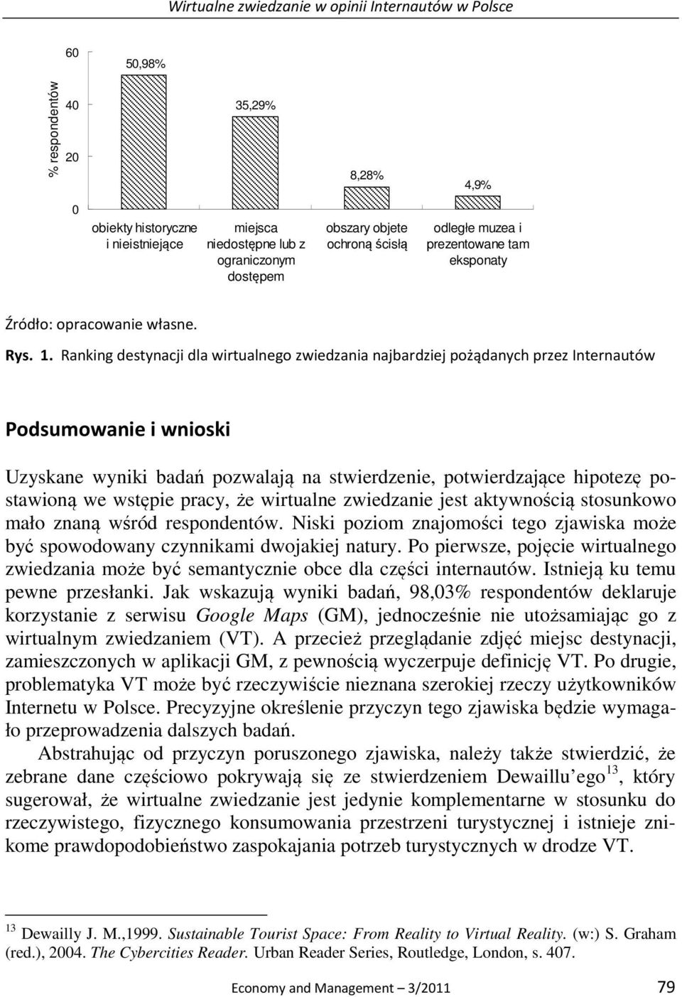 Ranking destynacji dla wirtualnego zwiedzania najbardziej pożądanych przez Internautów Podsumowanie i wnioski Uzyskane wyniki badań pozwalają na stwierdzenie, potwierdzające hipotezę postawioną we