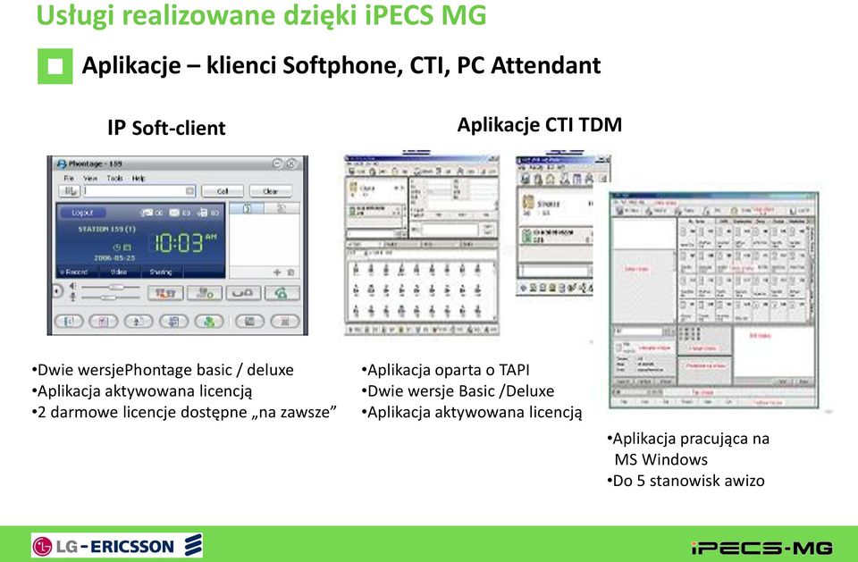 licencje dostępne na zawsze Aplikacja oparta o TAPI Dwie wersje Basic /Deluxe