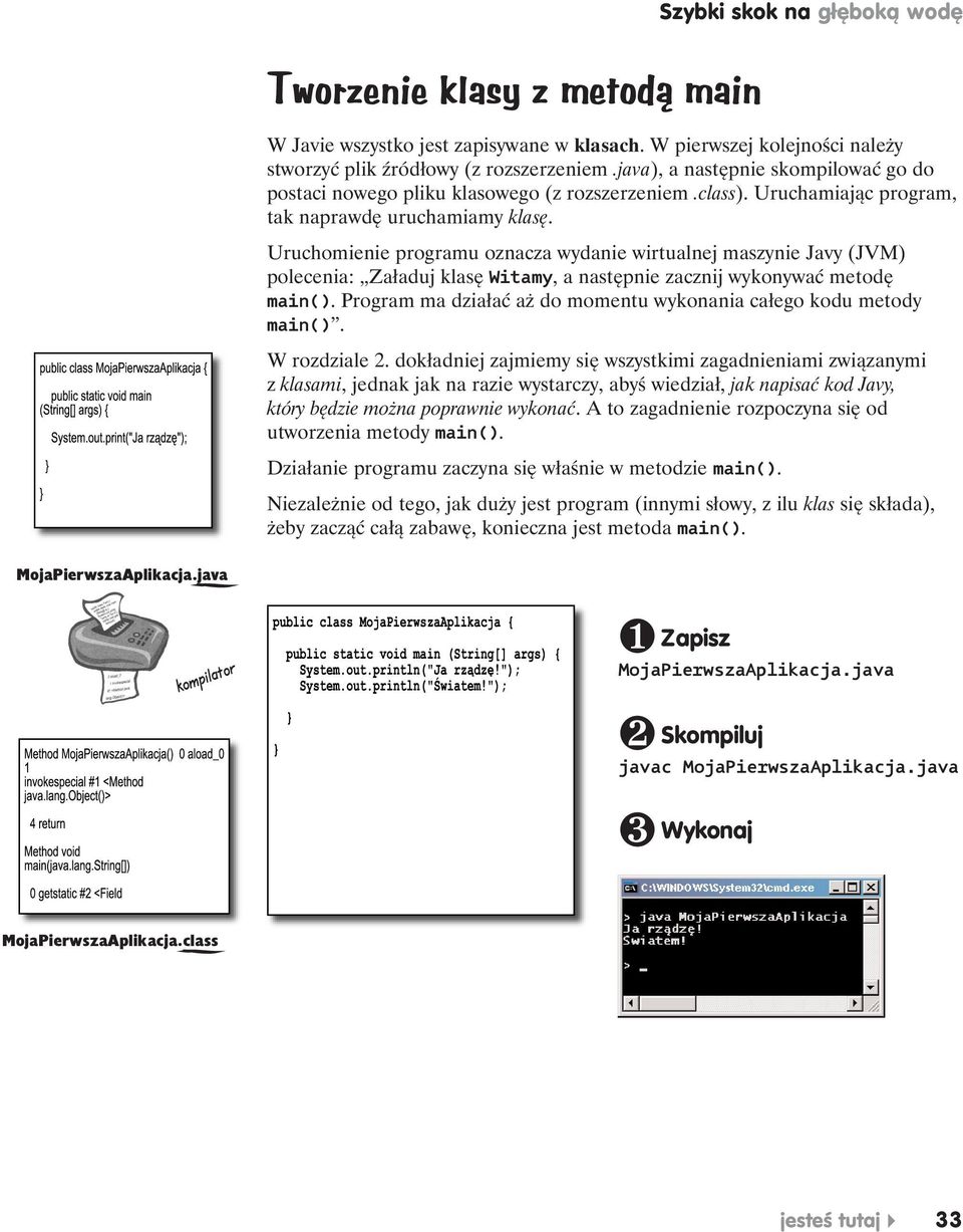 Uruchomienie programu oznacza wydanie wirtualnej maszynie Javy (JVM) polecenia: Załaduj klasę Witamy, a następnie zacznij wykonywać metodę main().