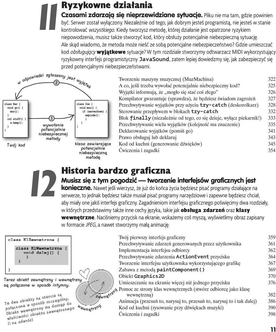 Kiedy tworzysz metodę, której działanie jest opatrzone ryzykiem niepowodzenia, musisz także stworzyć kod, który obsłuży potencjalnie niebezpieczną sytuację.