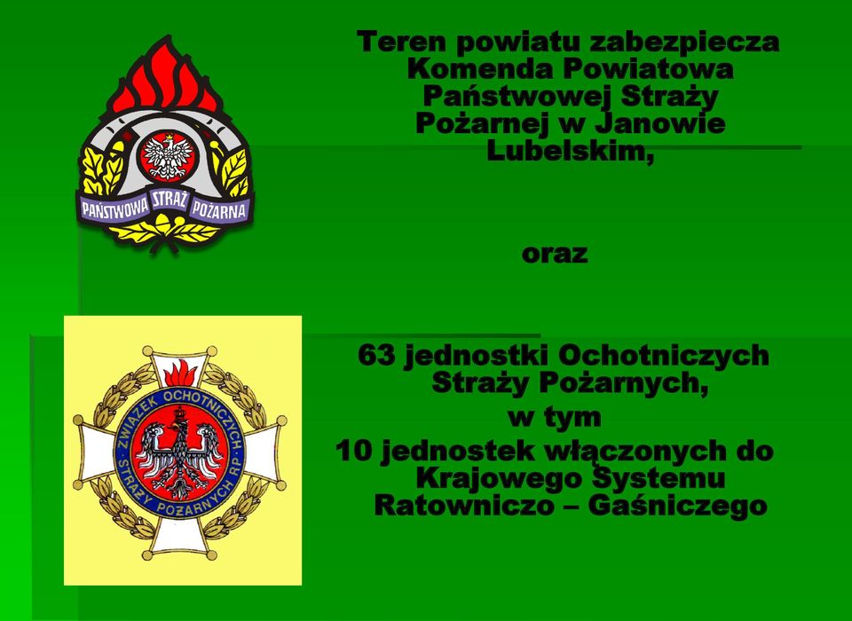 63 jednostki Ochotniczych Straży Pożarnych, w tym 10