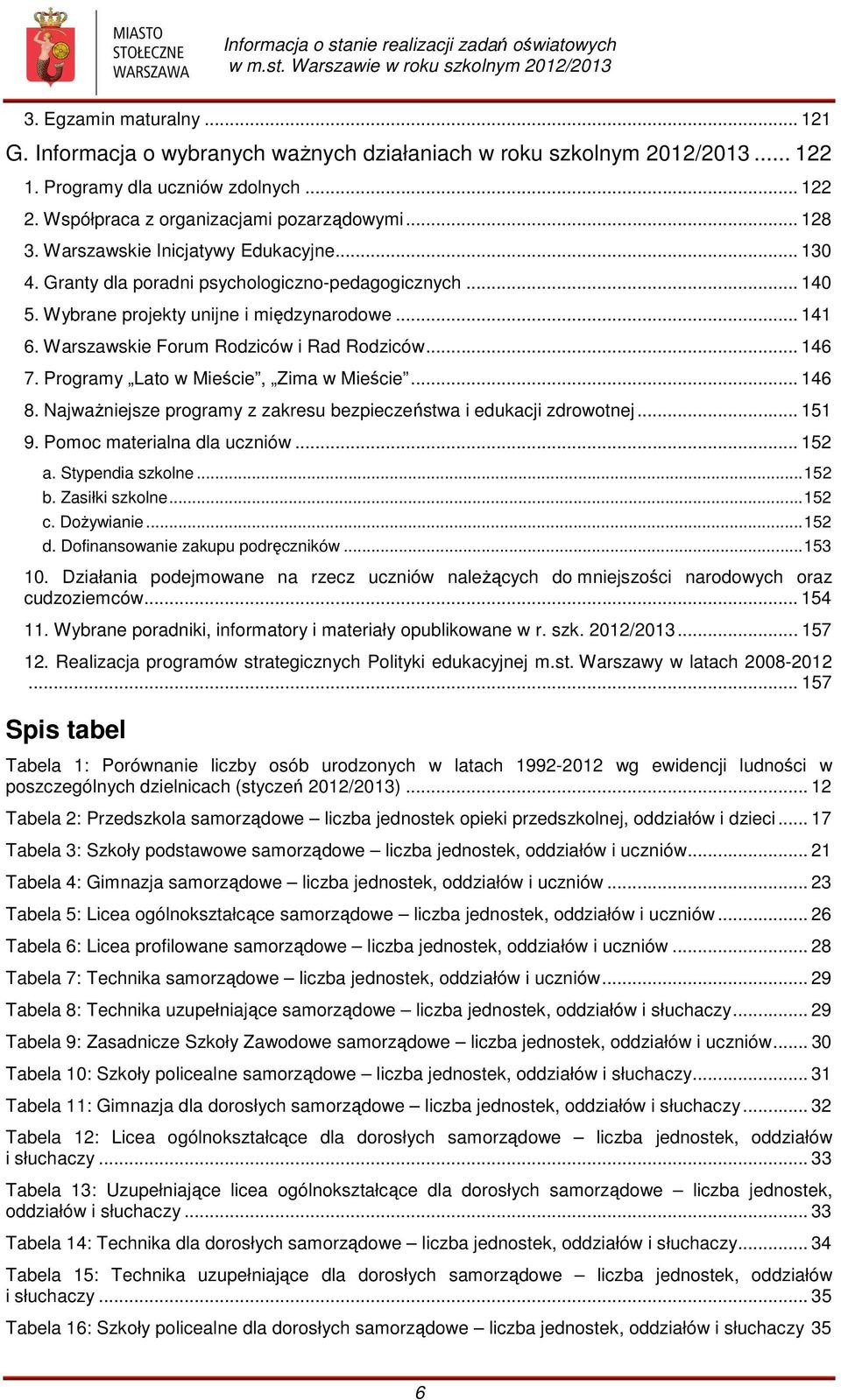 .. 146 7. Programy Lato w Mieście, Zima w Mieście... 146 8. Najważniejsze programy z zakresu bezpieczeństwa i edukacji zdrowotnej... 151 9. Pomoc materialna dla uczniów... 152 a. Stypendia szkolne.