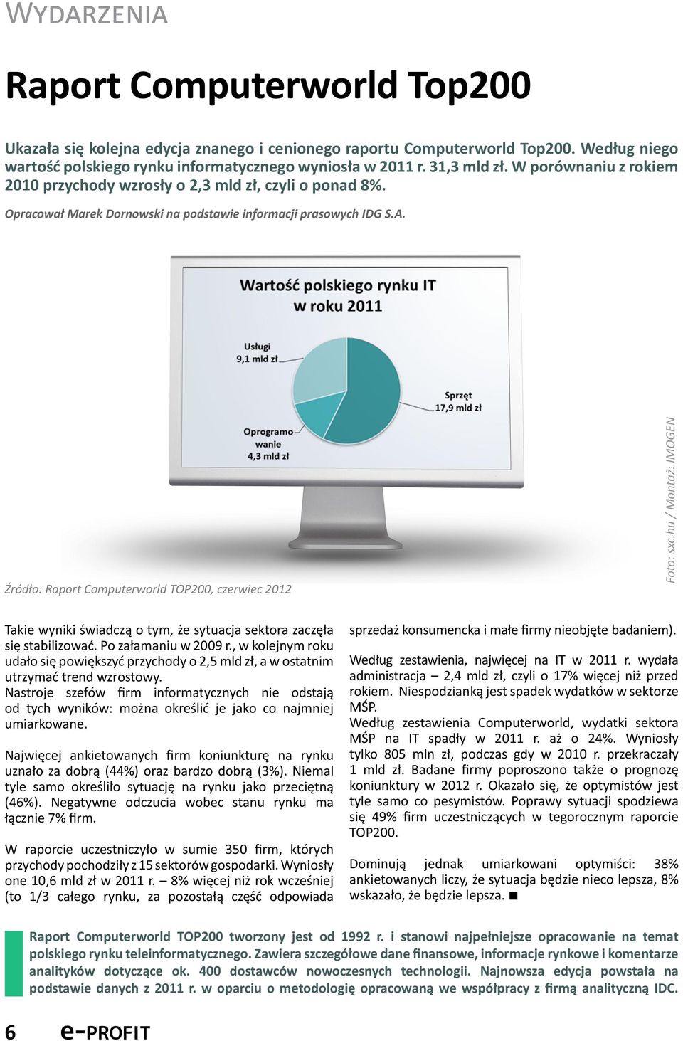 Źródło: Raport Computerworld TOP200, czerwiec 2012 Foto: sxc.hu / Montaż: IMOGEN Takie wyniki świadczą o tym, że sytuacja sektora zaczęła się stabilizować. Po załamaniu w 2009 r.