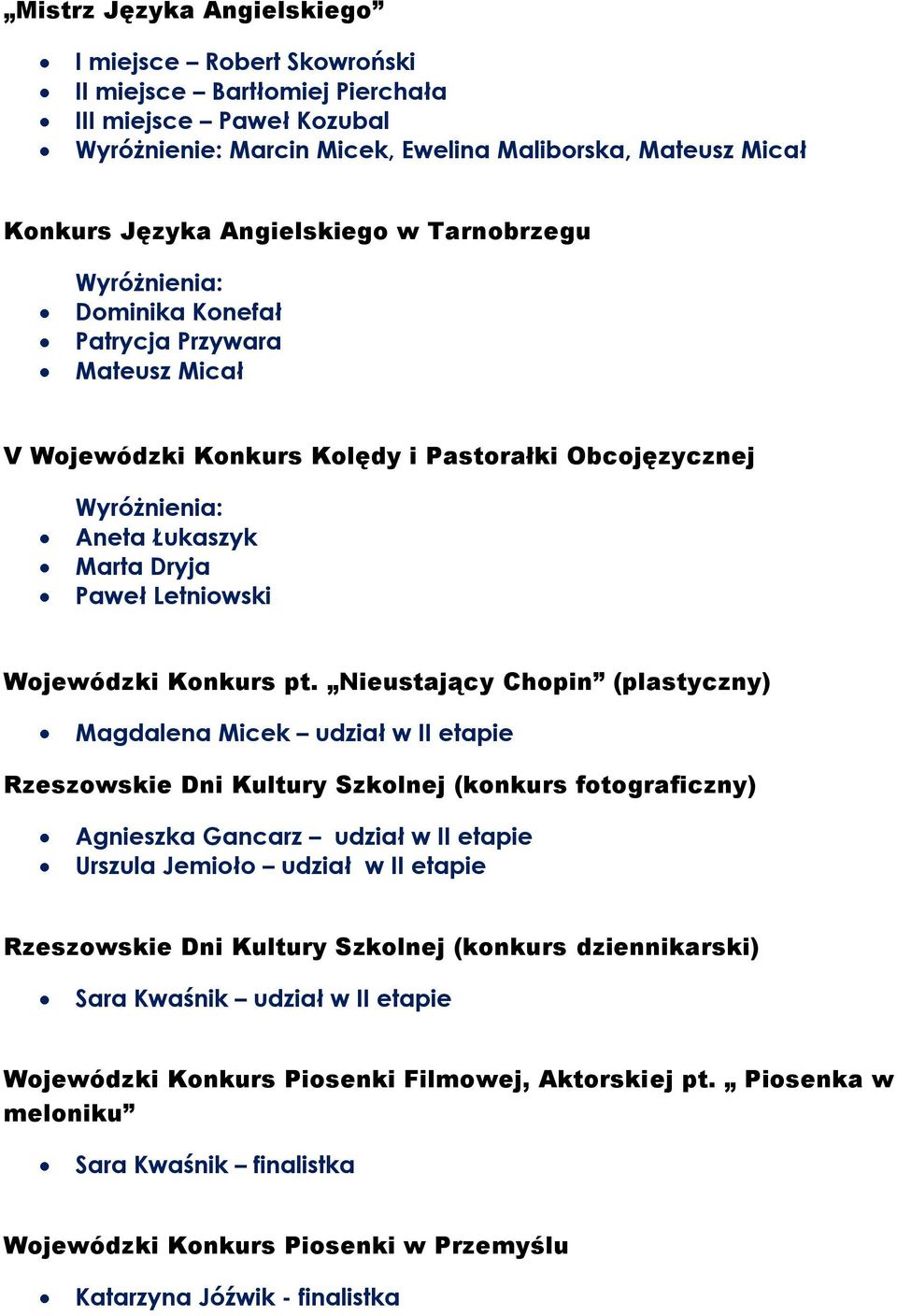 Letniowski Wojewódzki Konkurs pt.