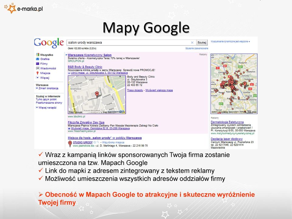 Mapach Google Link do mapki z adresem zintegrowany z tekstem reklamy