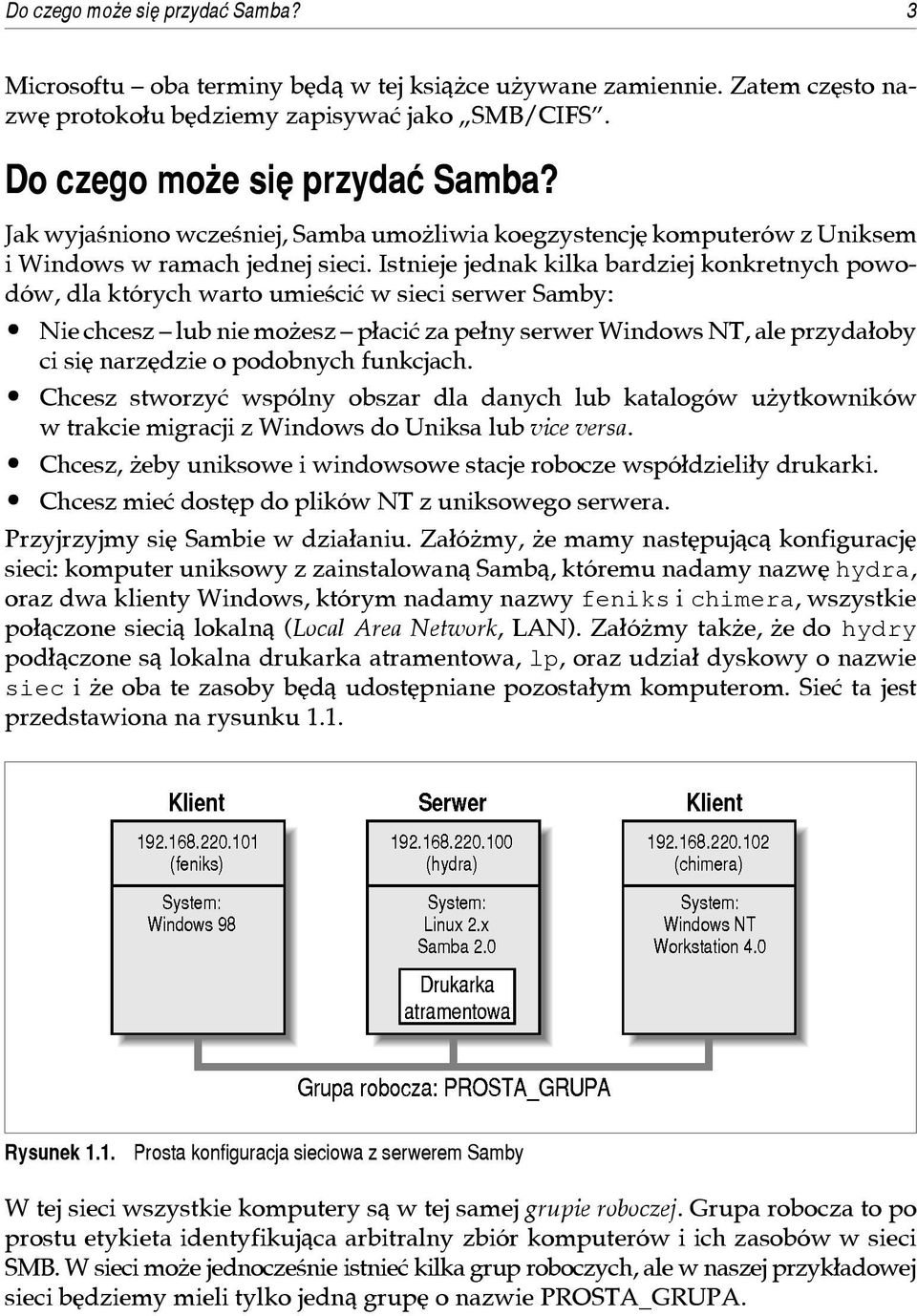 Istnieje jednak kilka bar dziej kon kret nych po wo - dów, dla których warto umie œciæ w sie ci serwer Sam by: Nie chcesz lub nie mo esz p³aciæ za pe³ny serwer Windows NT, ale przyda³oby ci siê