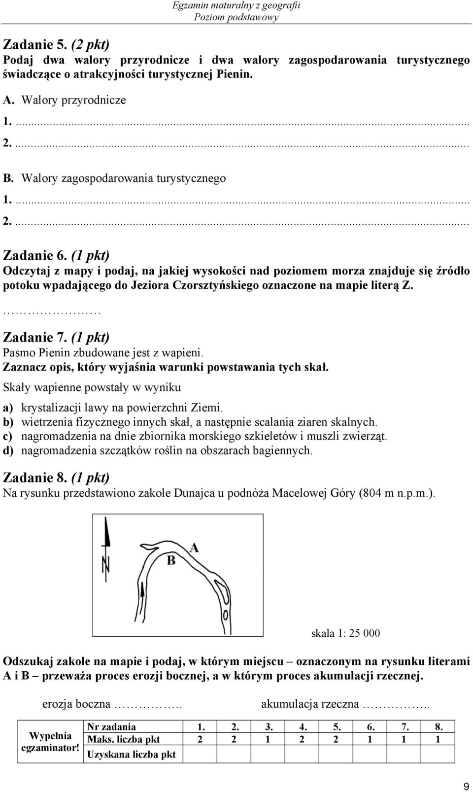 (1 pkt) Odczytaj z mapy i podaj, na jakiej wysokości nad poziomem morza znajduje się źródło potoku wpadającego do Jeziora Czorsztyńskiego oznaczone na mapie literą Z. Zadanie 7.