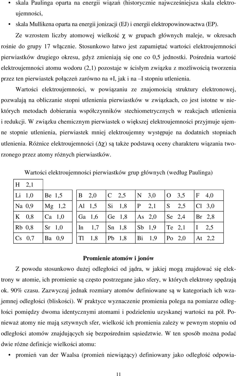 Stosunkowo łatwo jest zapamiętać wartości elektroujemności pierwiastków drugiego okresu, gdyż zmieniają się one co 0,5 jednostki.