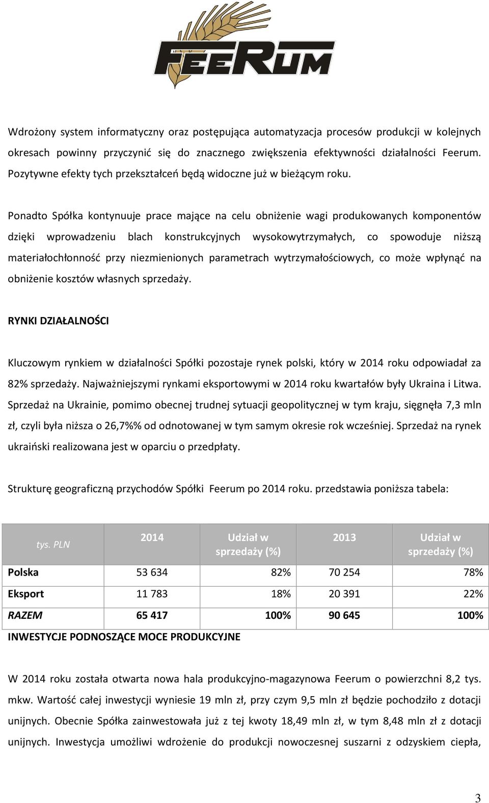 Ponadto Spółka kontynuuje prace mające na celu obniżenie wagi produkowanych komponentów dzięki wprowadzeniu blach konstrukcyjnych wysokowytrzymałych, co spowoduje niższą materiałochłonność przy