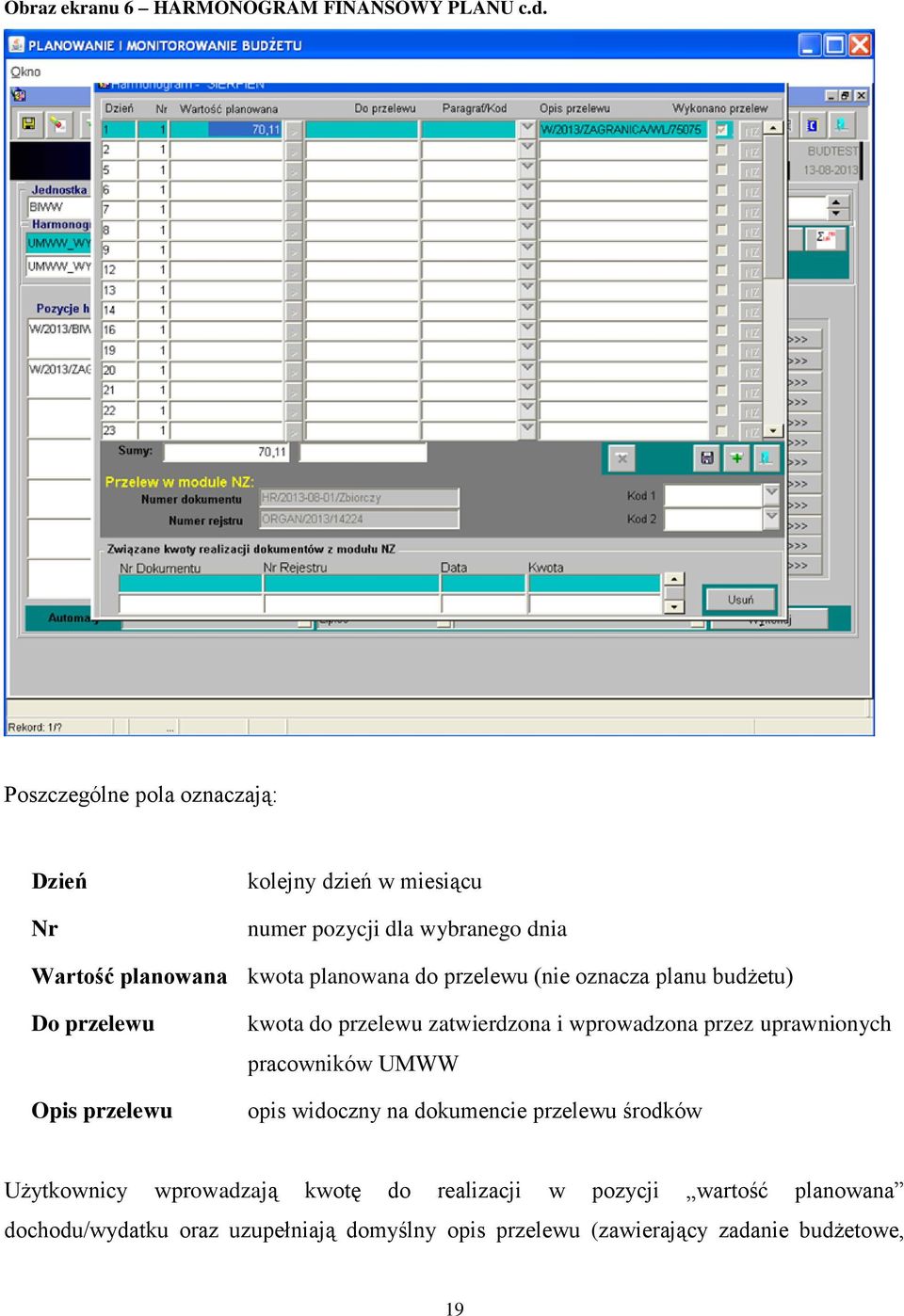 przelewu (nie oznacza planu budżetu) Do przelewu Opis przelewu kwota do przelewu zatwierdzona i wprowadzona przez uprawnionych