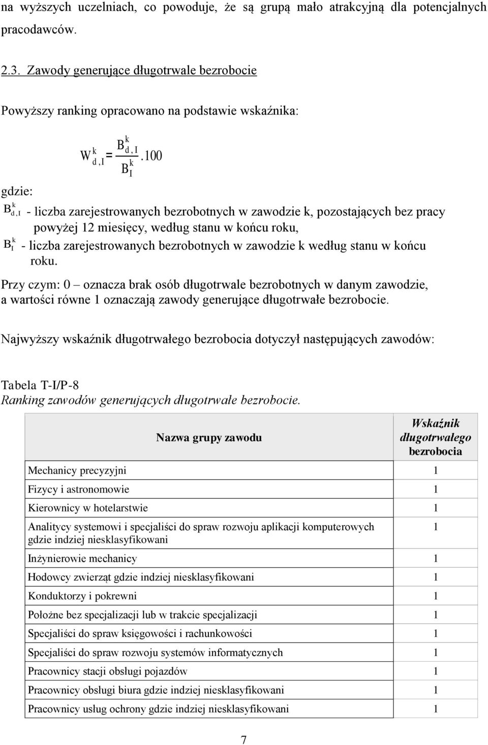 100 B I B d, I - liczba zarejestrowanych bezrobotnych w zawodzie, pozostających bez pracy powyżej 12 miesięcy, według stanu w ońcu rou, B I - liczba zarejestrowanych bezrobotnych w zawodzie według