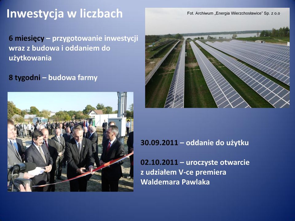 użytkowania 8 tygodni budowa farmy 30.09.2011 oddanie do użytku 02.