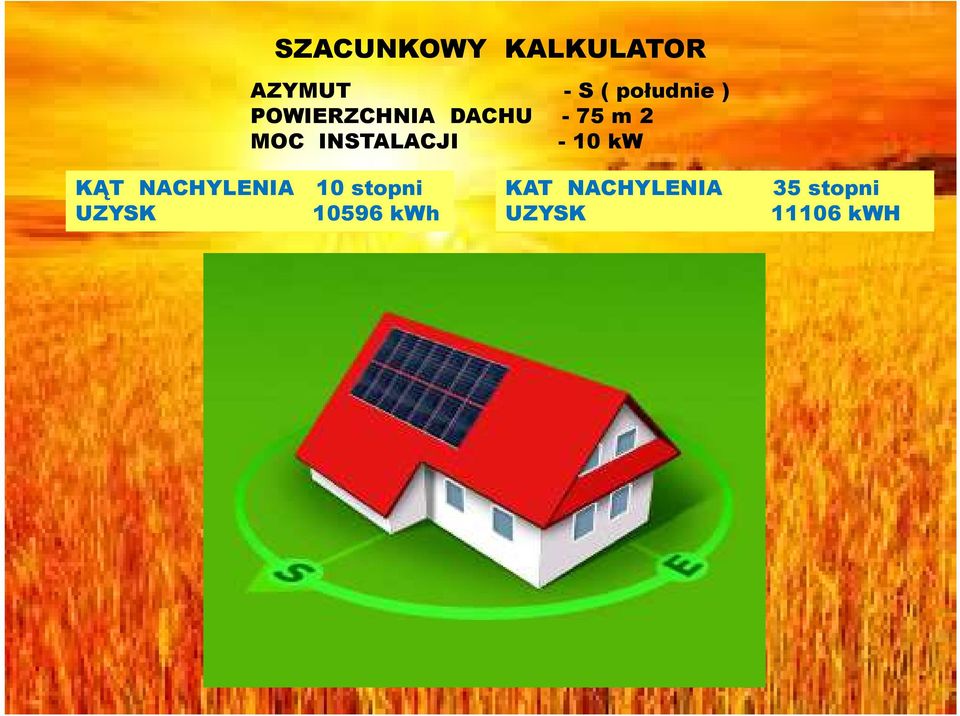 - 10 kw KĄT NACHYLENIA 10 stopni UZYSK