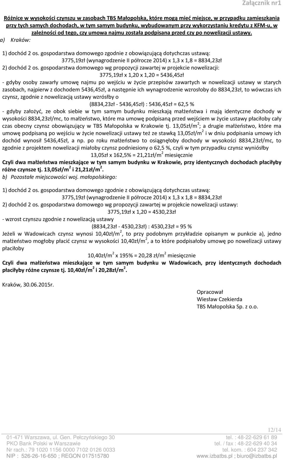 gospodarstwa domowego zgodnie z obowiązującą dotychczas ustawą: 3775,19zł (wynagrodzenie II półrocze 2014) x 1,3 x 1,8 = 8834,23zł 2) dochód 2 os.