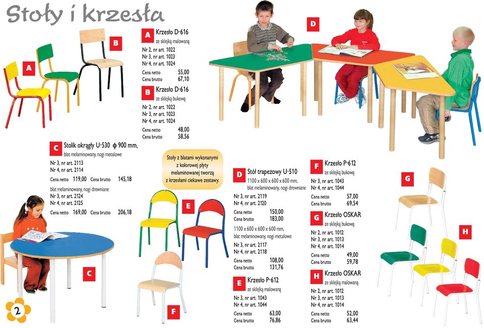 2114 ena netto 119,00 ena brutto 145,18 blat melaminowany, nogi drewniane Nr 3, nr art. 2124 Nr 4, nr art.