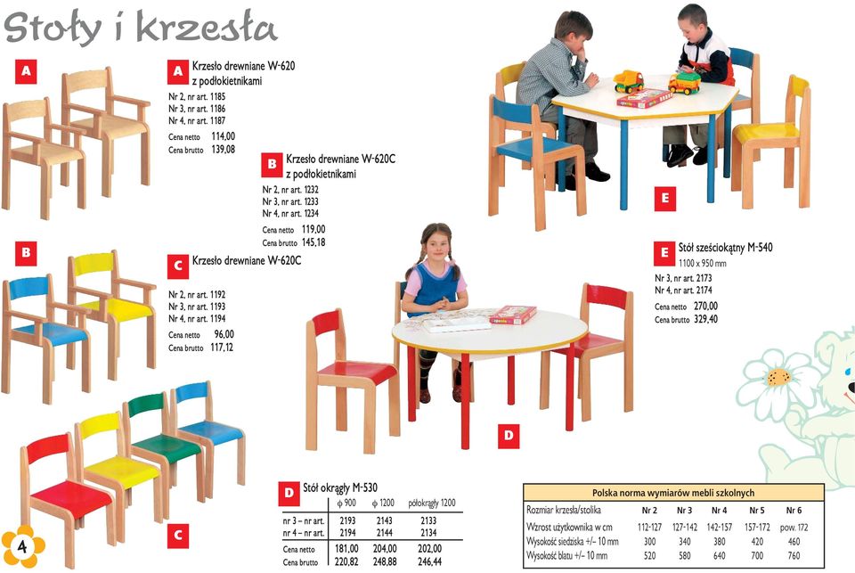 1234 ena netto 119,00 ena brutto 145,18 Stół sześciokątny M-540 1100 x 950 mm Nr 3, nr art. 2173 Nr 4, nr art.