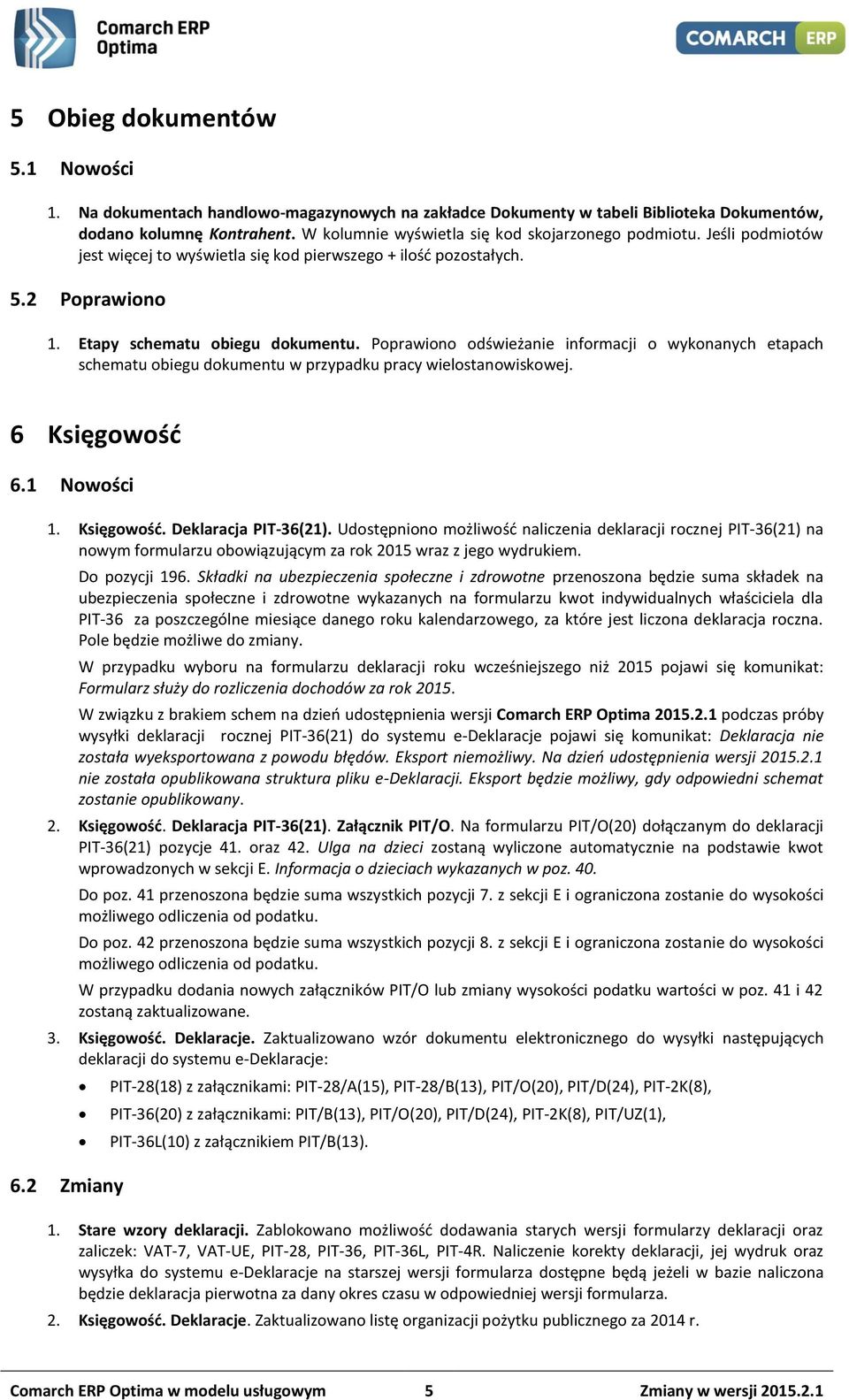 Poprawiono odświeżanie informacji o wykonanych etapach schematu obiegu dokumentu w przypadku pracy wielostanowiskowej. 6 Księgowość 6.1 Nowości 1. Księgowość. Deklaracja PIT-36(21).