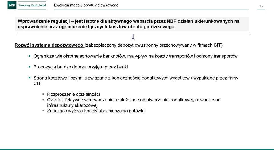 ochrony transportów Propozycja bardzo dobrze przyjęta przez banki Strona kosztowa i czynniki związane z koniecznością dodatkowych wydatków uwypuklane przez firmy CIT: