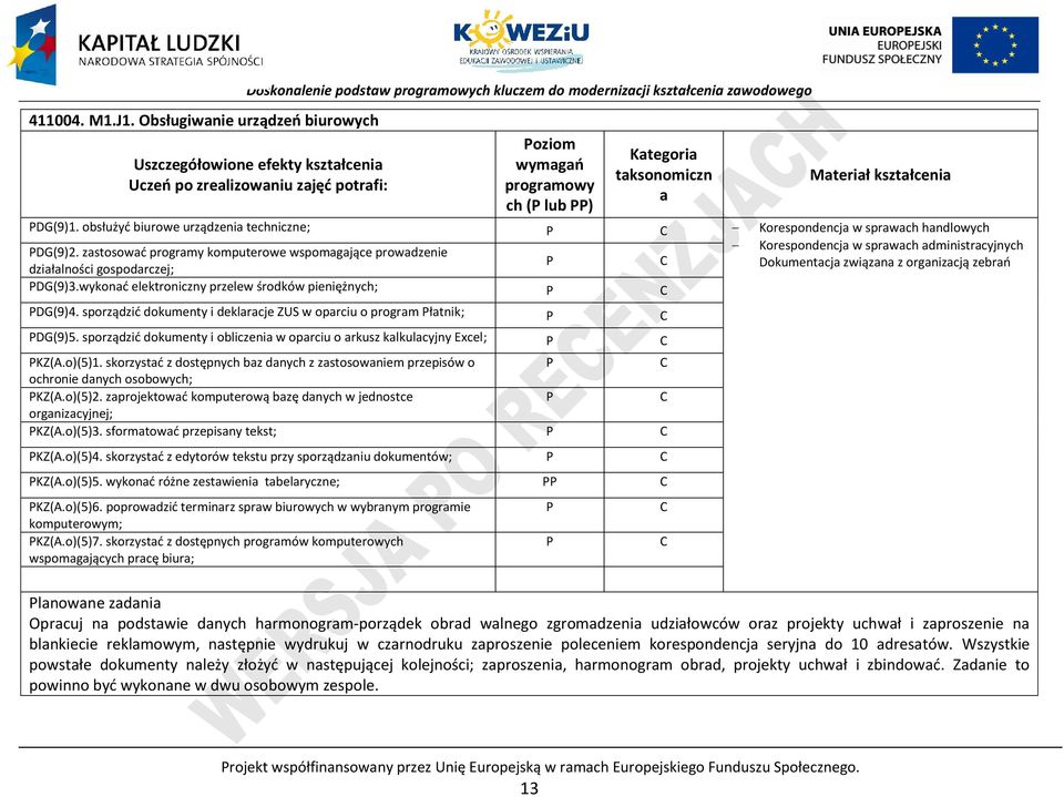 ksztłceni DG(9)1. obsłużyć biurowe urządzeni techniczne; Korespondencj w sprwch hndlowych Korespondencj w sprwch dministrcyjnych DG(9)2.