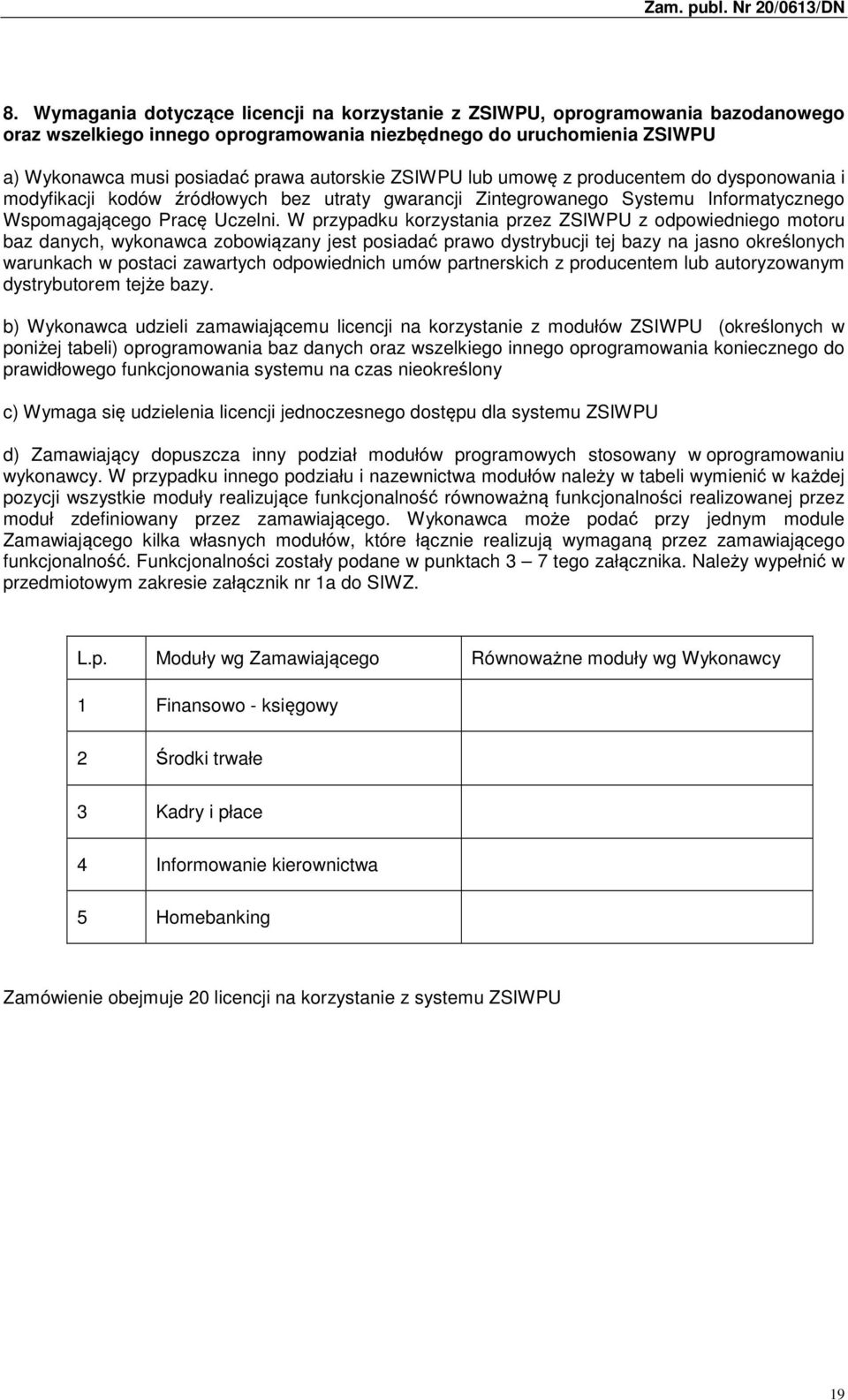 W przypadku korzystania przez ZSIWPU z odpowiedniego motoru baz danych, wykonawca zobowiązany jest posiadać prawo dystrybucji tej bazy na jasno określonych warunkach w postaci zawartych odpowiednich